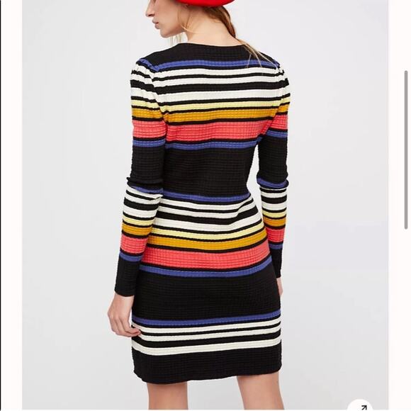 Free People Gidget black white colored striped ribbed knit dress Extra Small XS - Picture 2 of 14